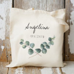 Eucalyptus löv Bridesmaid-förmån Tygkasse<br><div class="desc">Den här gåvan av Eucalyptus löv till säcken är något som dina brudtärnor fortfarande kan använda efter din bröllopsdag. Få kreativ genom att fylla den här söta blommigten i väskan med dina favoritgåvor till dina brudtärnor, maid of honor, hedersmatron, budens mamma, mor i brudgummen, blomflicka... Du kan också hitta 200...</div>