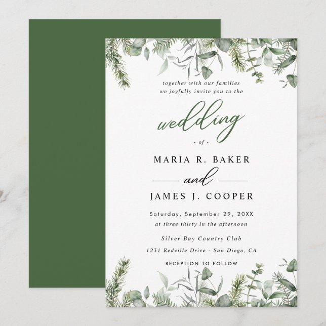 Eucalyptus Löv Bröllop Inbjudningar (Fram/baksida)