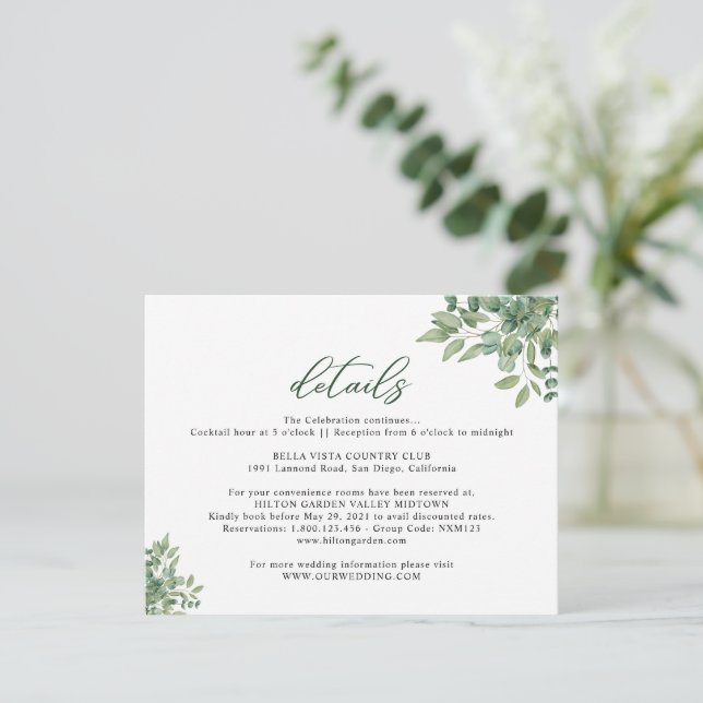 Eucalyptus Löv Bröllop Tilläggskort (Stående Fram)