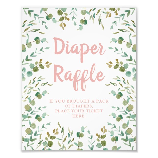 Eucalyptus Löv Diaper Raffle Sign Fototryck (Framsidan)