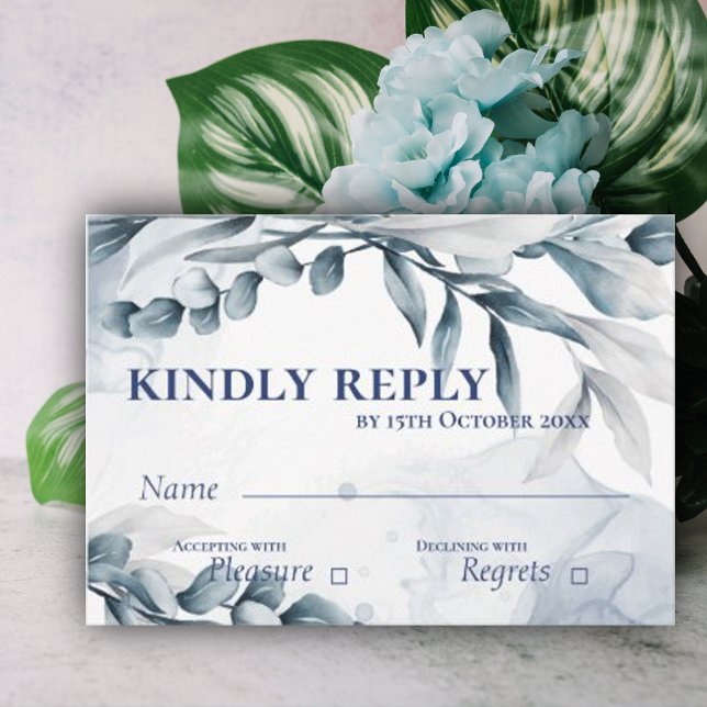 Eucalyptus Löv Dusty Blue Elegant bröllop OSA Kort (Eucalyptus Leaves Dusty Blue Elegant Wedding RSVP Card)