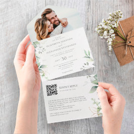 Eucalyptus löv elegant foto QR-kod bröllop