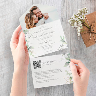 Eucalyptus löv elegant foto QR-kod bröllop