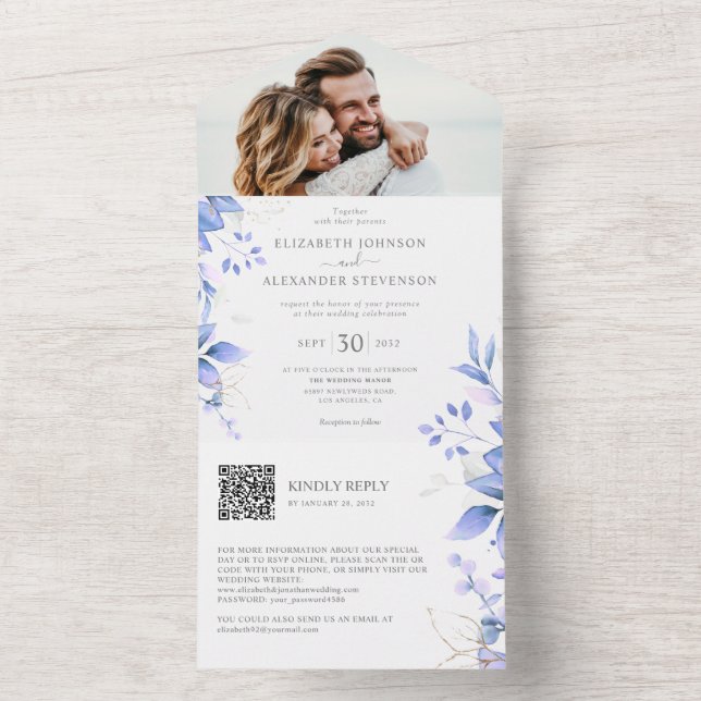 Eucalyptus löv elegant foto QR-kod bröllop (Insida)