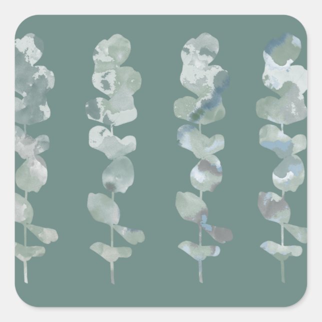 Eucalyptus Löv Fyrkantigt Klistermärke (Framsida)