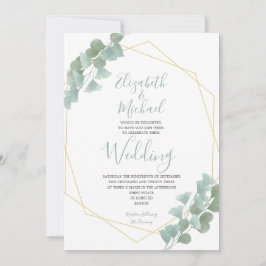 Eucalyptus Löv Geometric Summer Elegant bröllop Inbjudningar