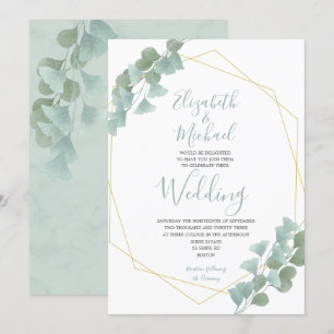 Eucalyptus Löv Geometric Summer Elegant bröllop Inbjudningar