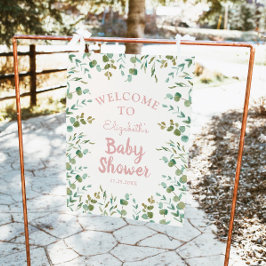 Eucalyptus Löv Girl Baby Shower Välkomstskylt Fototryck