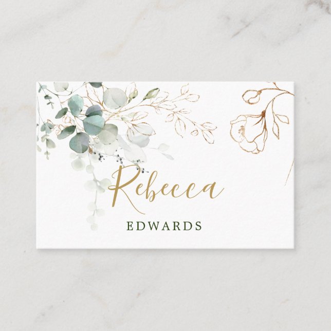 Eucalyptus Löv Golden Blommigt Place card Visitkort (Framsida)