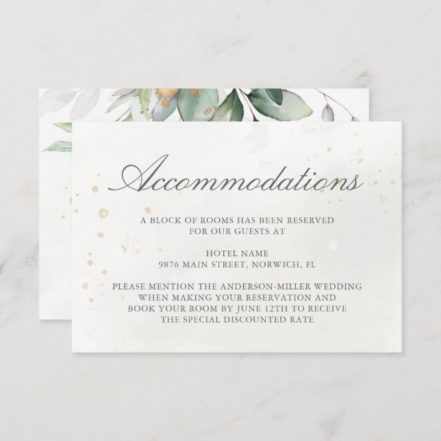 Eucalyptus Löv Greenery Bröllop-inkvartering Tilläggskort (Fram/baksida)