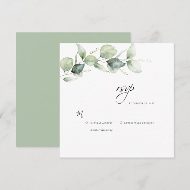 Eucalyptus Löv Greenery Bröllop OSA Card Anteckningskort (Fram/baksida)