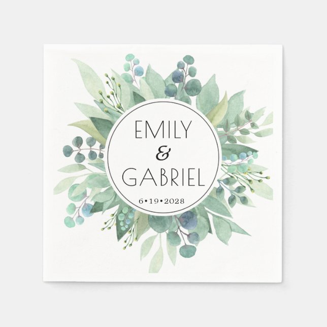 Eucalyptus Löv Greenery Bröllop Pappersservett (Framsidan)