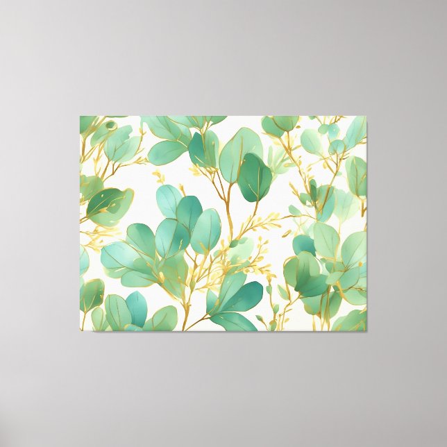 Eucalyptus Löv Grönt och Guld design Canvastryck (Framsida)