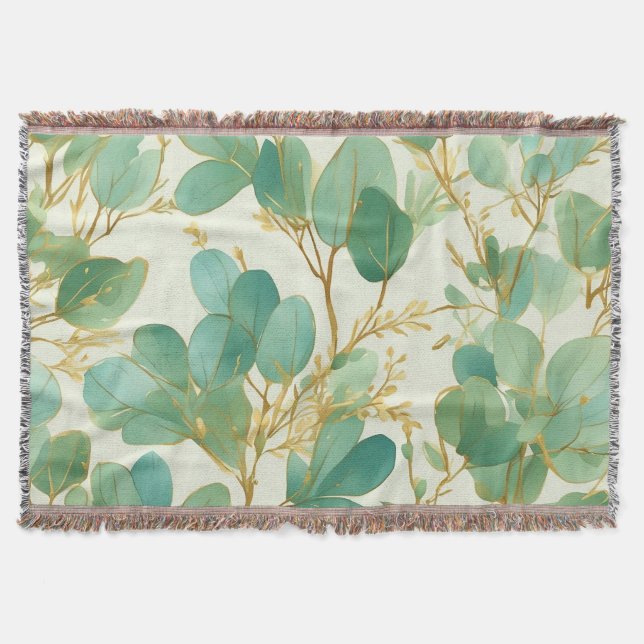 Eucalyptus Löv Grönt och Guld design Filt (Framsidan)