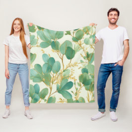 Eucalyptus Löv Grönt och Guld design Fleecefilt