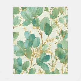 Eucalyptus Löv Grönt och Guld design Fleecefilt