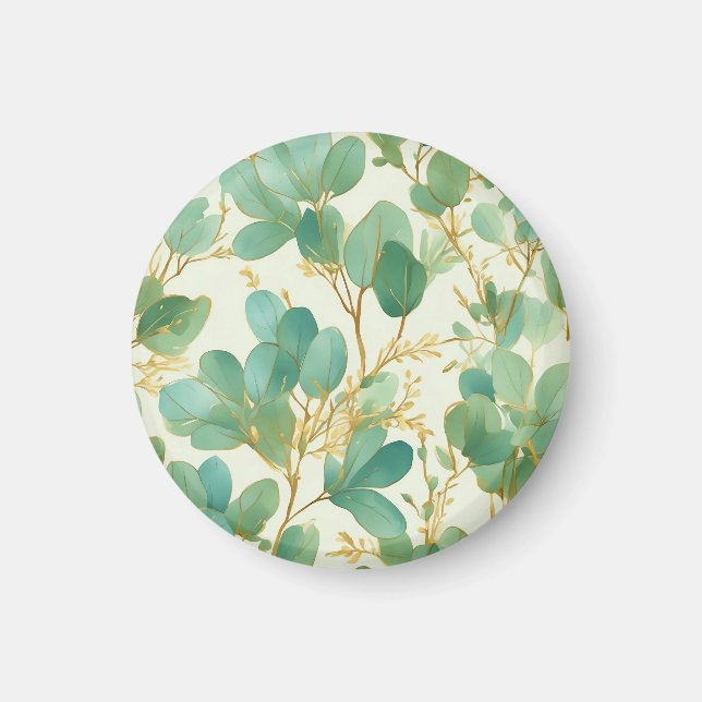 Eucalyptus Löv Grönt och Guld design Magnet (Framsidan)