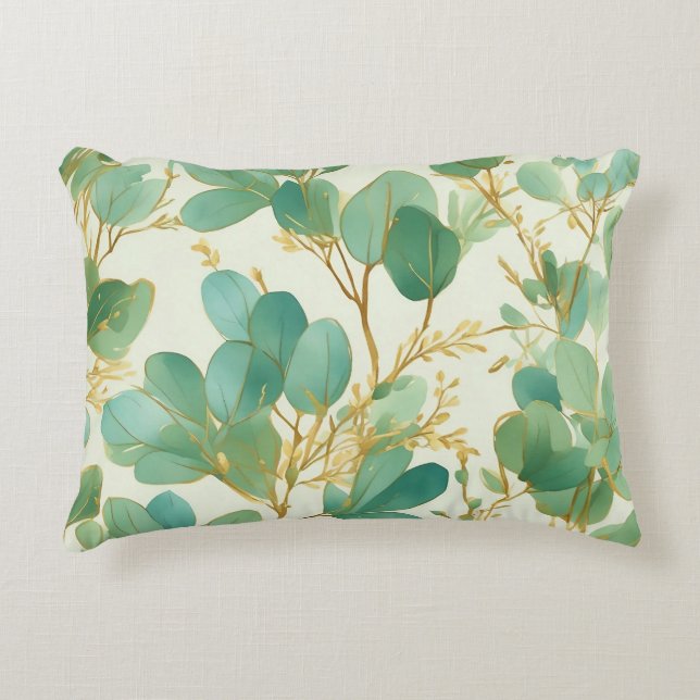 Eucalyptus Löv Grönt och Guld design Prydnadskudde (Framsidan)