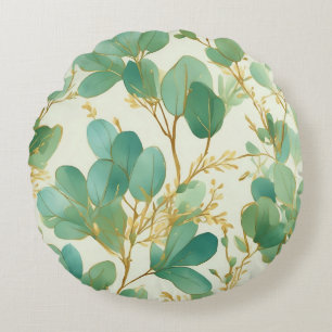 Eucalyptus Löv Grönt och Guld design Rund Kudde