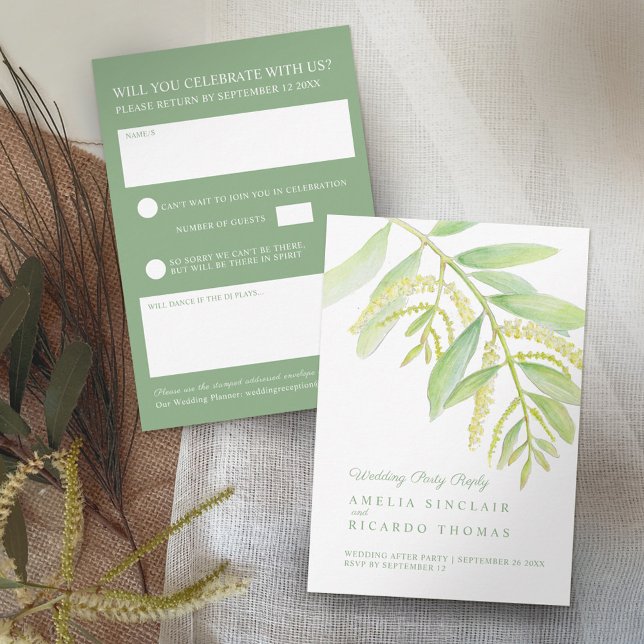 Eucalyptus löv grönt vatten bröllop OSA kort (Skapare uppladdad)