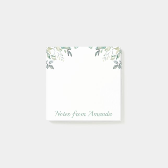 Eucalyptus Löv Grönt Vattenfärg Post-it Block (Framsida)