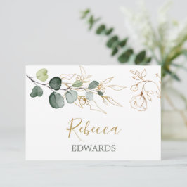 Eucalyptus Löv Guld Blommigt Plattskort Inbjudningar