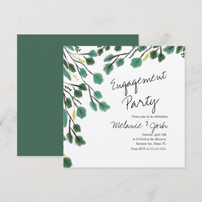 Eucalyptus Löv Hand plockade-Förlovningsfest Inbjudningar (Fram/baksida)