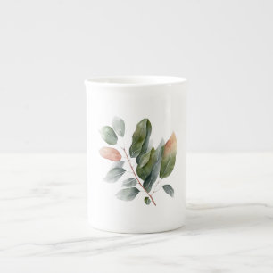 Eucalyptus Löv i vattenfärg Benporslin Mugg