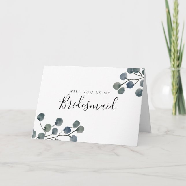 Eucalyptus Löv kommer du att bli min bridesmaid Kort (Framsida)