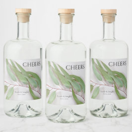 Eucalyptus löv med skuggor bröllop spritflaskor etikett