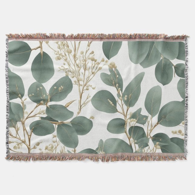 Eucalyptus Löv Mönster Filt (Framsidan)