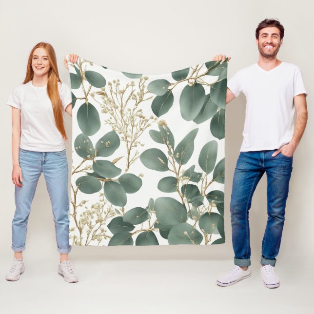 Eucalyptus Löv Mönster Fleecefilt (På plats)