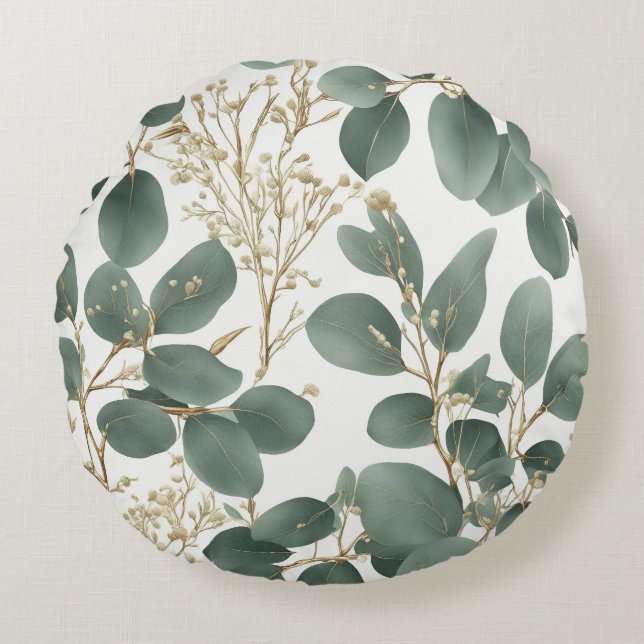 Eucalyptus Löv Mönster Rund Kudde (Framsidan)