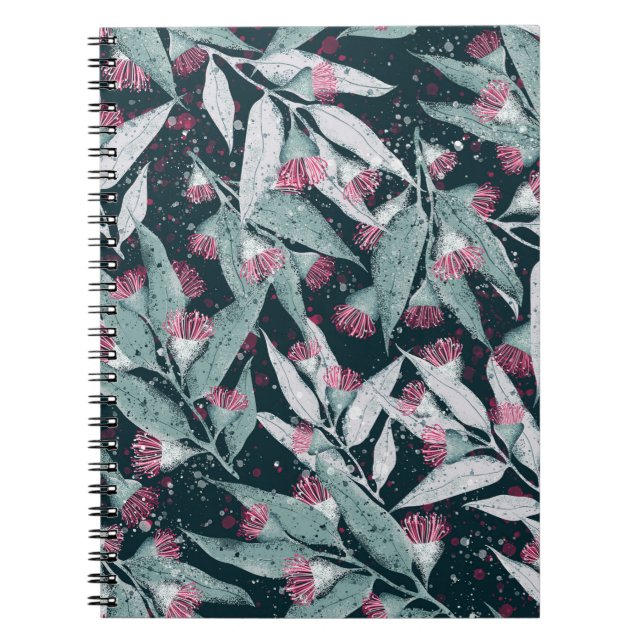 Eucalyptus löv: mörkens blommigt är sömlös. anteckningsbok (Framsidan)