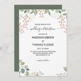 Eucalyptus Löv och Rosa Flowers Bröllop Inbjudningar
