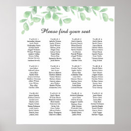 Eucalyptus löv. Poster av sittplatsplan för bröllo