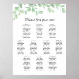 Eucalyptus löv. Poster av sittplatsplan för bröllo