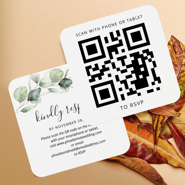 Eucalyptus Löv QR Code Bröllop OSA Webbplats Fyrkantigt Visitkort (Eucalyptus QR Code Wedding RSVP Enclosure Card)
