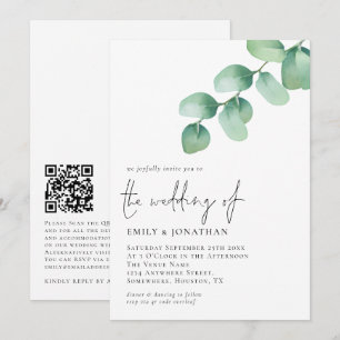 Eucalyptus Löv QR-kodskript Bröllop Inbjudningar