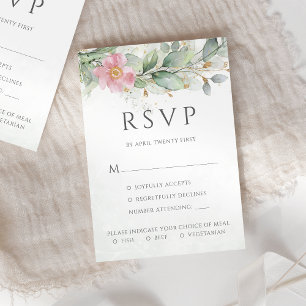 Eucalyptus Löv Rosa Blommigt Meal Options Bröllop OSA Kort