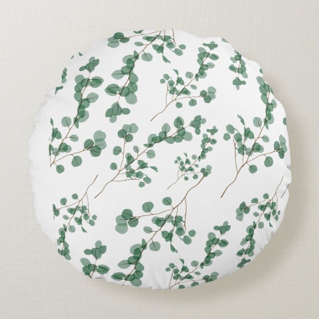 Eucalyptus Löv Seamless Mönster Art Rund Kudde (Framsidan)