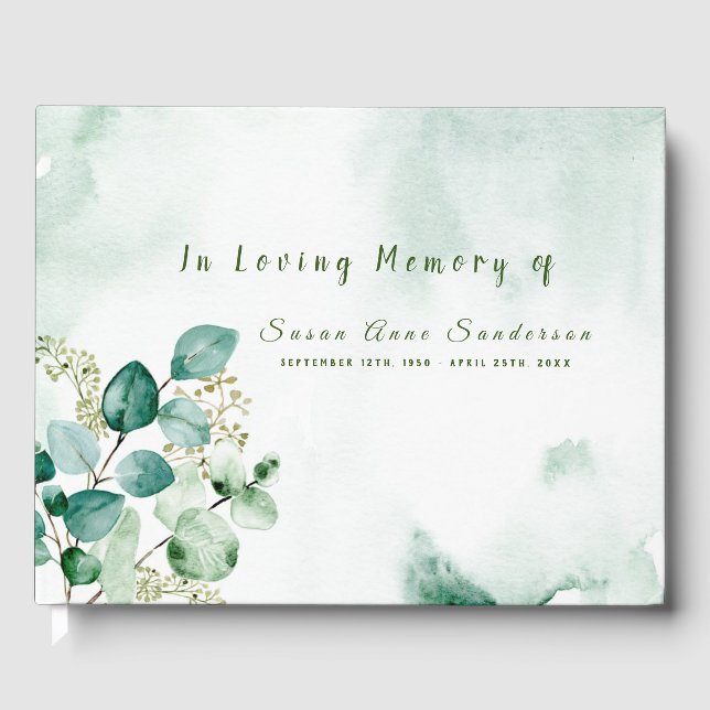 Eucalyptus Löv Spray Funeral Memorial Guest Bok (Framsida)