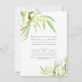 Eucalyptus löv vattenfärgsrepeteringsmiddag inbjudningar