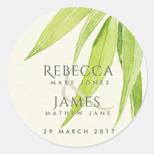 EUCALYPTUS LÖV WATERCOLOR FOLIAGE MONOGRAM RUNT KLISTERMÄRKE