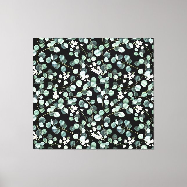 Eucalyptus Löv: White Flowers Mönster Canvastryck (Framsida)