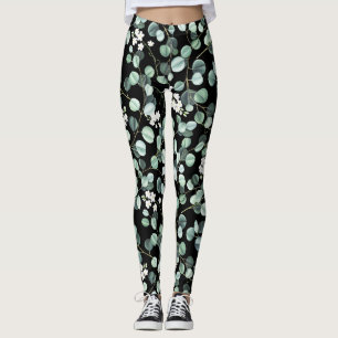 Eucalyptus Löv: White Flowers Mönster Leggings