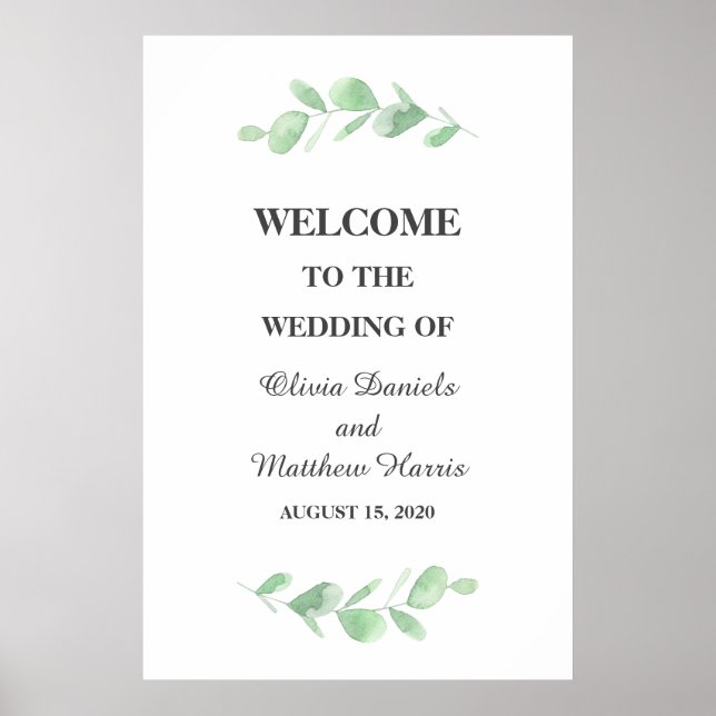 Eucalyptus löv. Woodland simple bröllop Välkommen Poster (Framsidan)