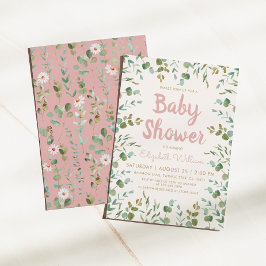 Eucalyptus Lövs Girl Baby Shower Inbjudningar