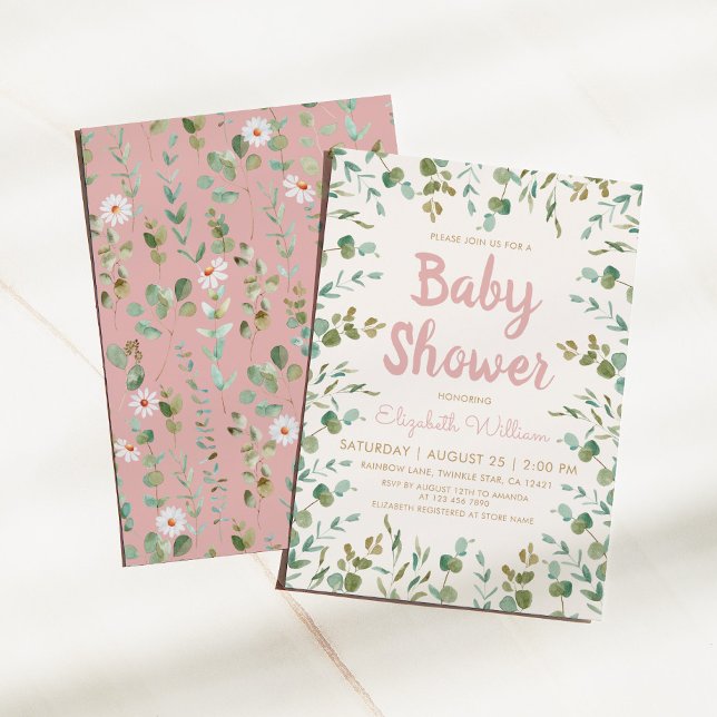Eucalyptus Lövs Girl Baby Shower Inbjudningar (Skapare uppladdad)