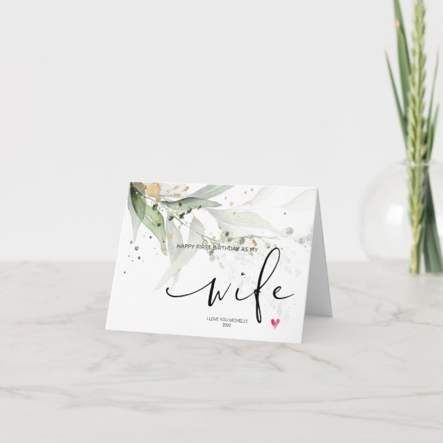 Eucalyptus Lycklig första födelsedag som min hustr Kort (Framsida)